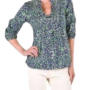 LILLY PULITZER Thrill of the Chase Leopard Print Ruffle Yoke Tunic